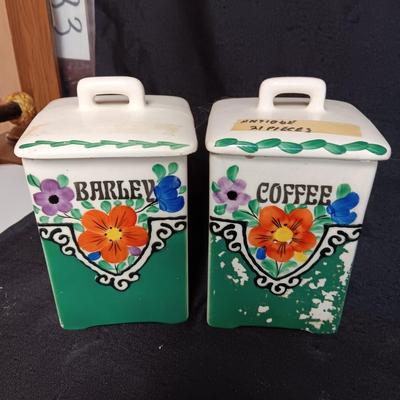 1929 HAND PAINTED KITCHEN CANISTERS FROM CZECH