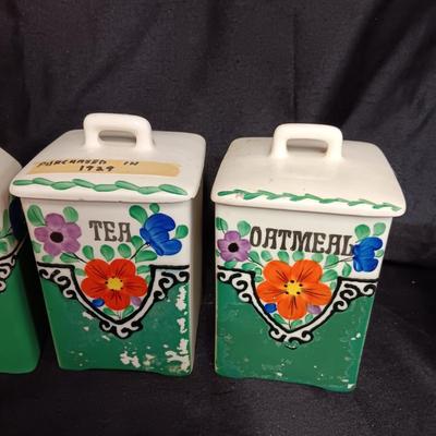 1929 HAND PAINTED KITCHEN CANISTERS FROM CZECH