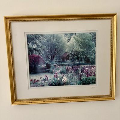 Signed photograph of gardens and cottage