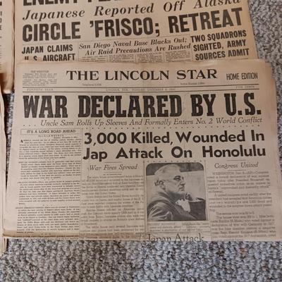 1941 & 1942 NEWSPAPER HEADLINES REGARDING WWII