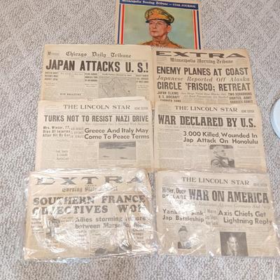 1941 & 1942 NEWSPAPER HEADLINES REGARDING WWII