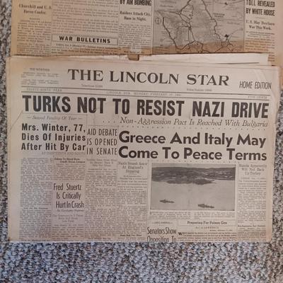 1941 & 1942 NEWSPAPER HEADLINES REGARDING WWII