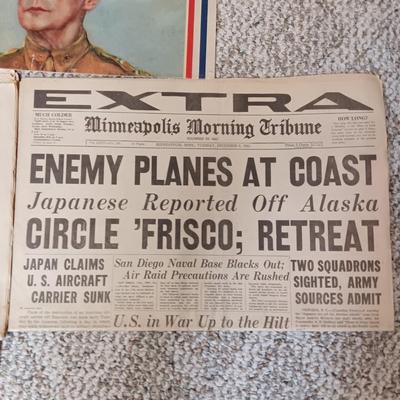 1941 & 1942 NEWSPAPER HEADLINES REGARDING WWII