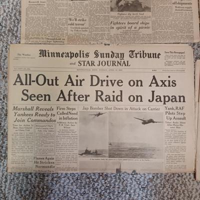1941 - 1944 NEWSPAPER HEADLINES REGARDING WWII
