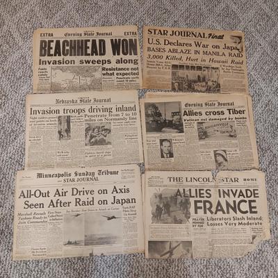 1941 - 1944 NEWSPAPER HEADLINES REGARDING WWII