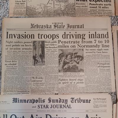 1941 - 1944 NEWSPAPER HEADLINES REGARDING WWII