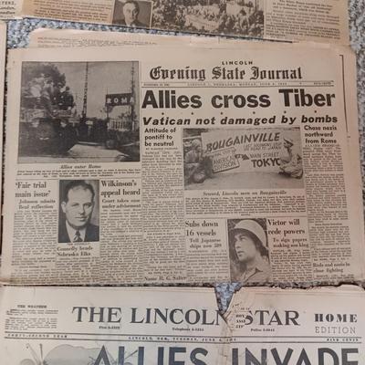 1941 - 1944 NEWSPAPER HEADLINES REGARDING WWII