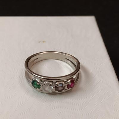 14K WHITE GOLD MOTHER'S RING 3.76g SIZE 7 1/2
