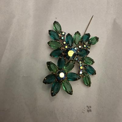 Green Jeweled Brooch