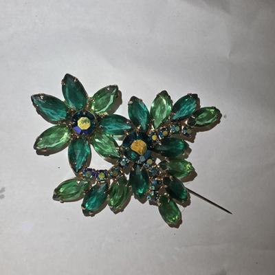 Green Jeweled Brooch
