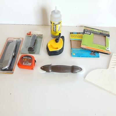 DIY Hand Tool & Repair Lot –Utility knife, chalk line and chalk, window screen tool, and more