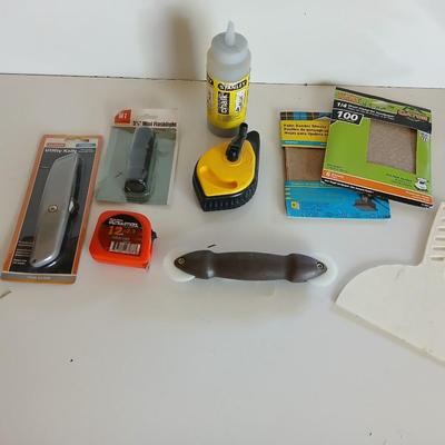 DIY Hand Tool & Repair Lot –Utility knife, chalk line and chalk, window screen tool, and more