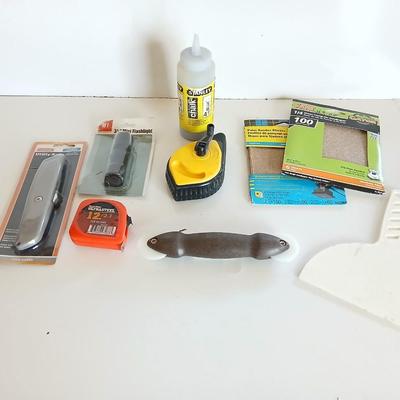 DIY Hand Tool & Repair Lot –Utility knife, chalk line and chalk, window screen tool, and more