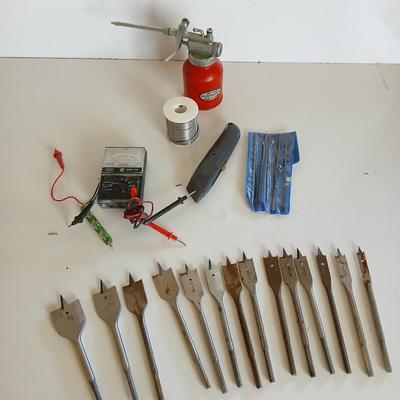 Mixed Tool Lot – Spade Bits, Multimeter, Utility Knife & More