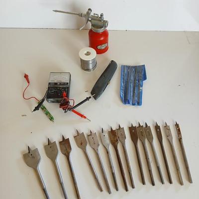 Mixed Tool Lot – Spade Bits, Multimeter, Utility Knife & More
