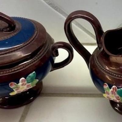 Vintage Sarreguemines Copper Lustre (France) Cream & Sugar