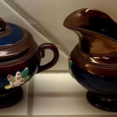 Vintage Sarreguemines Copper Lustre (France) Cream & Sugar