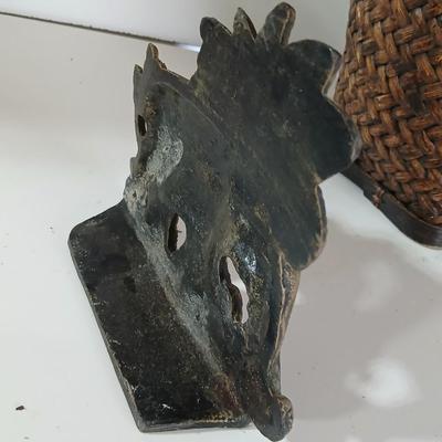 Vintage Wicker Basket & Brass / Metal Elephant door stop