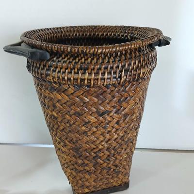Vintage Wicker Basket & Brass / Metal Elephant door stop