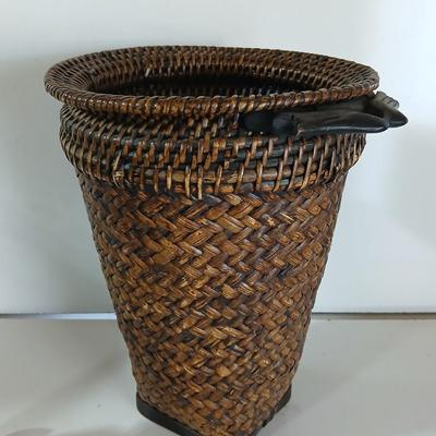 Vintage Wicker Basket & Brass / Metal Elephant door stop