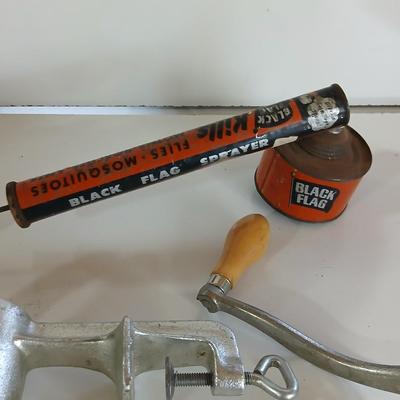 Vintage Black Flag Bug Sprayer & Universal Cast Aluminum Meat Grinder Lot