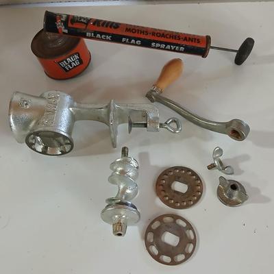 Vintage Black Flag Bug Sprayer & Universal Cast Aluminum Meat Grinder Lot