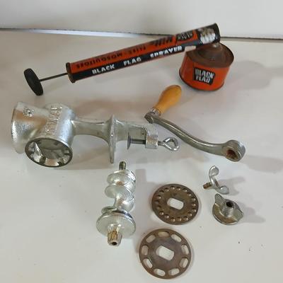 Vintage Black Flag Bug Sprayer & Universal Cast Aluminum Meat Grinder Lot
