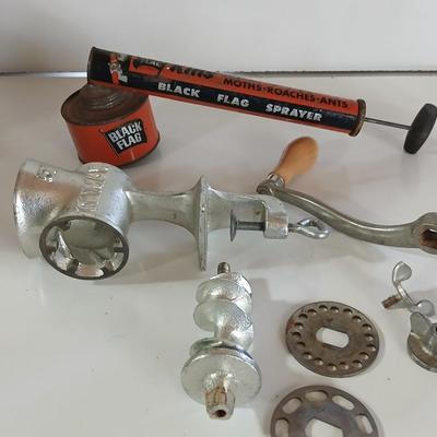 Vintage Black Flag Bug Sprayer & Universal Cast Aluminum Meat Grinder Lot