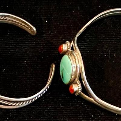 Two Small Turquoise & Sterling Silver Bracelets