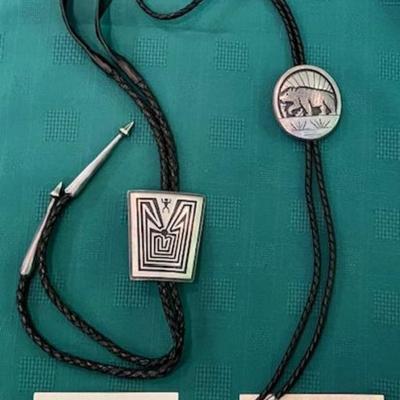 Two Sterling Silver Native American Bolo Ties