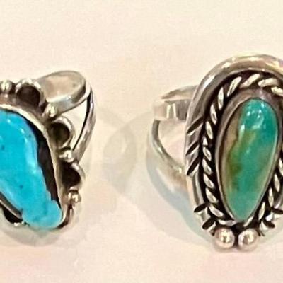 Two Sterling Silver & Turquoise Rings