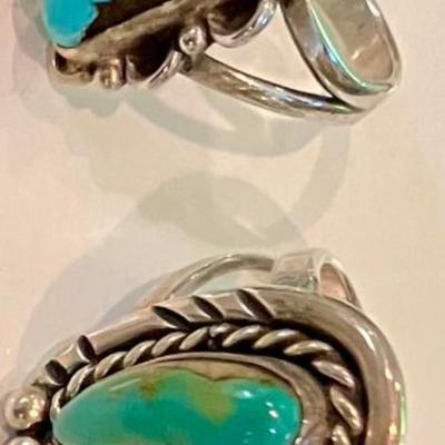 Two Sterling Silver & Turquoise Rings