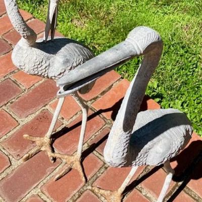 Two Vintage Yard Art Pelicans