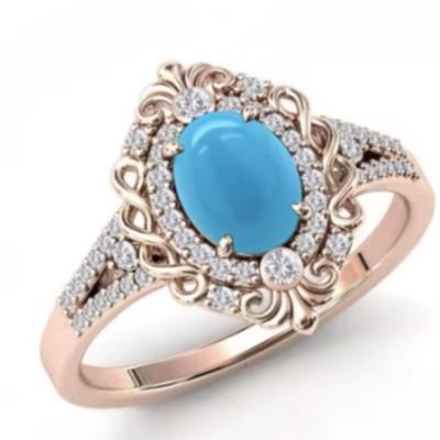 Sleeping Beauty Turquoise Rose Gold Moissanite Ring