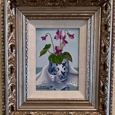 Linda James-Huffman "Violets" Oil Painting On Canvas