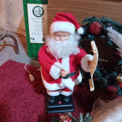 ANIMATED SANTA, LIGHT UP ANGEL AND GLASS BRICK PLUS A WREATH