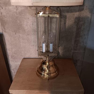 MAINLINE NIGHT STAND, 3-WAY LAMP AND AN OAK ARM CHAIR