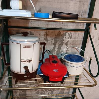 COFFEE URN WITH SPIGOT, XPRESS SANDWICH MAKER AND A SMALLER DIP CROCK POT