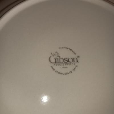 GIBSON DINNERWARE SERVICE FOR 7 AND A PUNCH BOWL WITH GLASS CUPS
