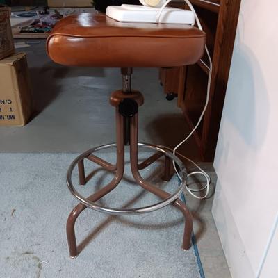 METAL STORAGE CABINET, SWIVEL STOOL AND A FAN