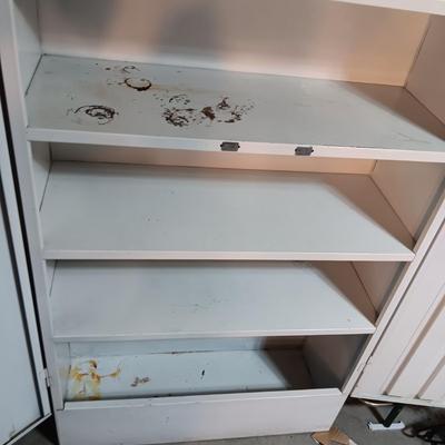 METAL STORAGE CABINET, SWIVEL STOOL AND A FAN