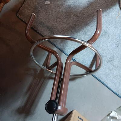 METAL STORAGE CABINET, SWIVEL STOOL AND A FAN