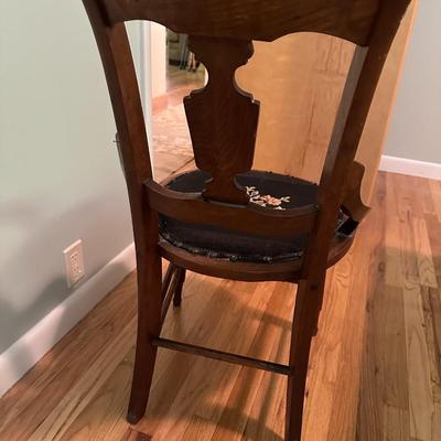 Sale Photo Thumbnail #307: Excellent condition for age!  The wood shows very little sign of age.  Beautiful woodwork with intricate carving.  Seat cushion could use a cleaning.