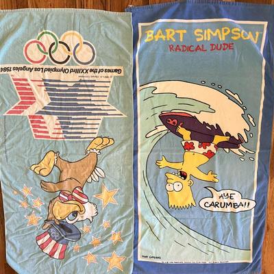 Vtg. Collectible Beach Towels 1990 Bart Simpson and 1984 Olympics