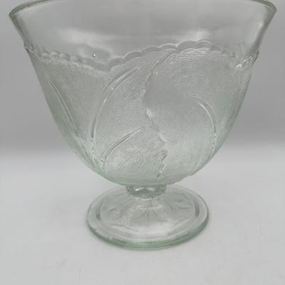 Vintage Pebble Leaf Clear Punch Bowl by Indiana Glass