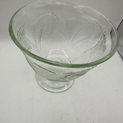 Vintage Pebble Leaf Clear Punch Bowl by Indiana Glass