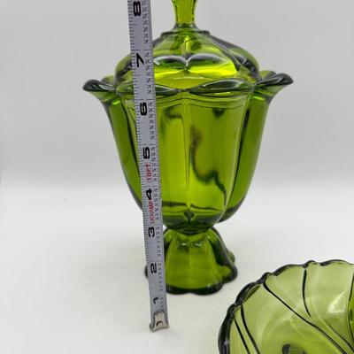 VTG Viking Glass “Epic 6 Petal” Candy Dish and Divided Serving Dish in Avocado Green
