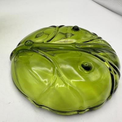 VTG Viking Glass “Epic 6 Petal” Candy Dish and Divided Serving Dish in Avocado Green