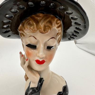 Sale Photo Thumbnail #519: Richly hand painted vintage lady head vases. See pictures for eyelash condition on one. We’ve all been there, right ladies? Wink, wink!