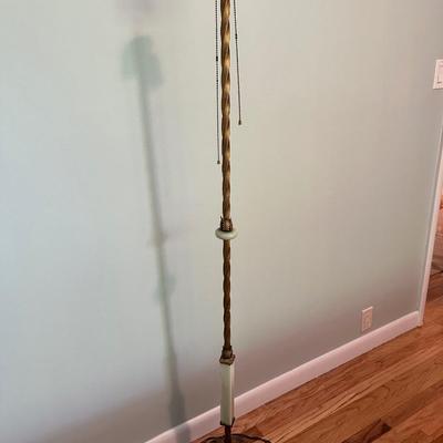 Art Deco Akro Agate Houze Uranium Slag Glass And Cast Iron Floor Lamp